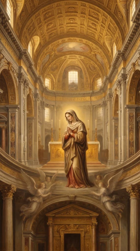 Devotional art inside a golden church interior